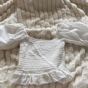 Smocked Off-Shoulder White Peasant Blouse with Puff Sleeves